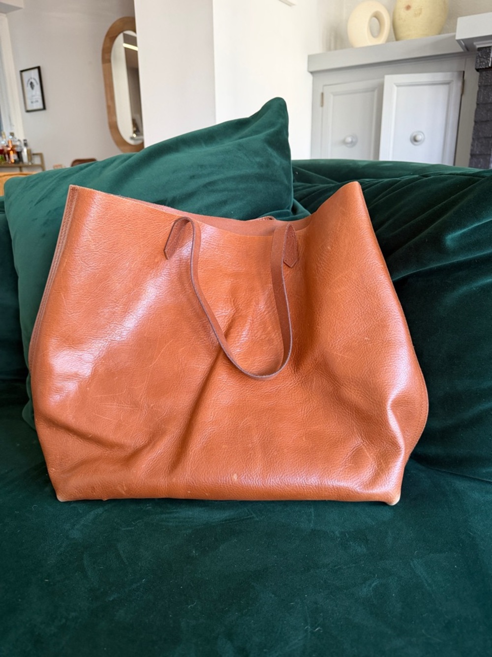 Madewell Large Tote Bag in Tan Leather